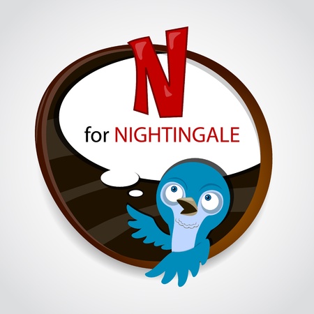 The English alphabet of animal theme  N for Nightingale  Vector illustrationのイラスト素材