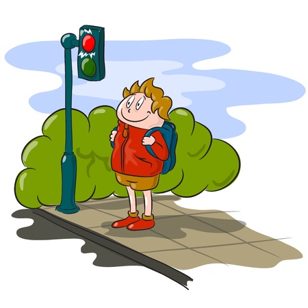 The boy waiting to cross the roadのイラスト素材