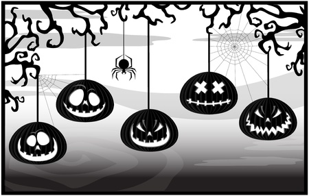 Gloomy background with pumpkins on a theme of Halloweenのイラスト素材