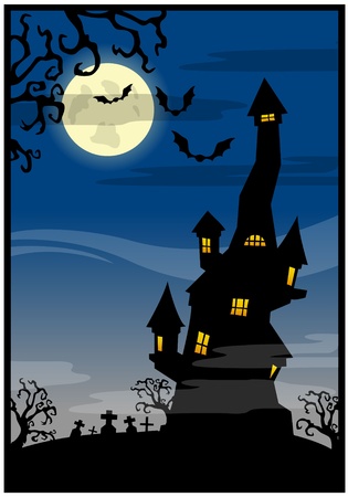 Blue background with the castle on a Halloween themeのイラスト素材