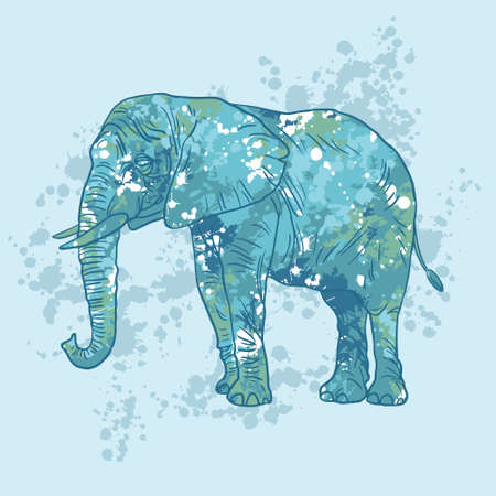 The silhouette of an elephant is made up of colored spots.のイラスト素材