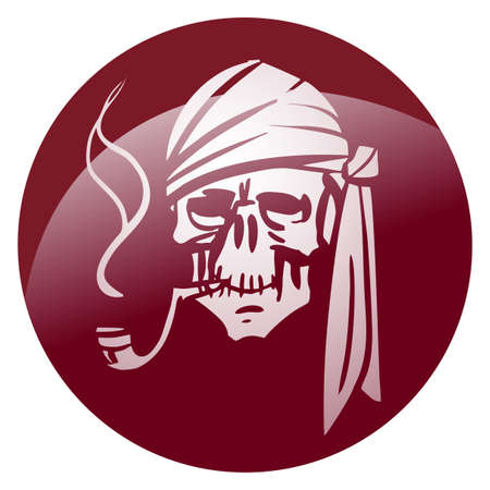 White skull in a bandana smoking a pipeのイラスト素材