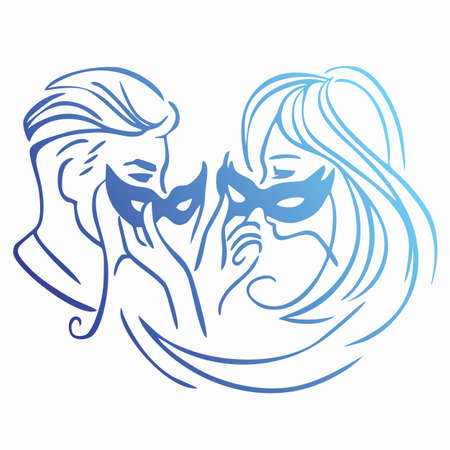 A man and a woman hold masks in their hands. Isolated on white.のイラスト素材