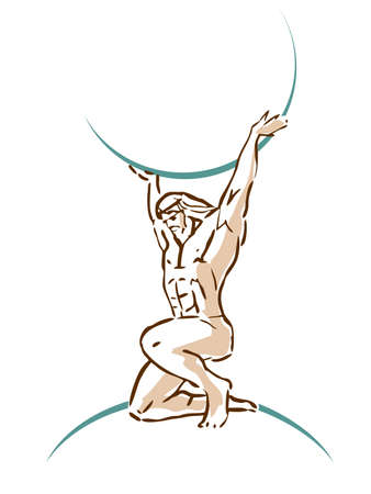 Atlas that holds the sky. God of Ancient Greece. Silhouette vector drawing.のイラスト素材