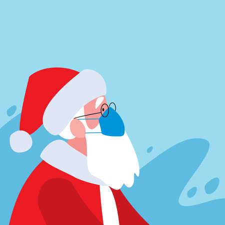 Santa Claus with medical mask, quarantine. Illustration in cartoon flat style.のイラスト素材