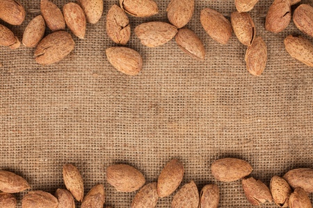 Almond lying on burlapの写真素材