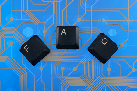 Keyboard keys laid out the word  faq,  on a blue backgroundの写真素材