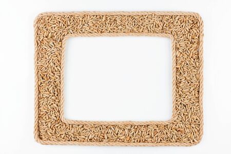 Two frames made of the rope with rye grain on a white background, with place for your textの写真素材