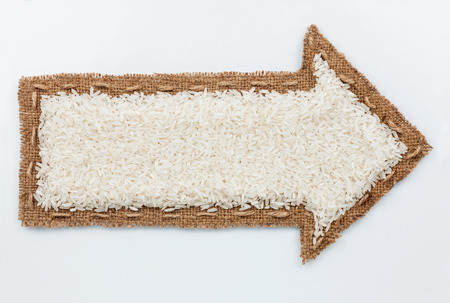 Pointer with rice grains, on white backgroundの写真素材