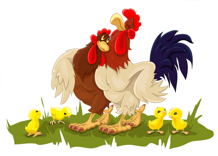 Happy chicken family Vector illustration.のイラスト素材