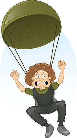 Vector cartoon frightened paratrooper flying to the groundのイラスト素材