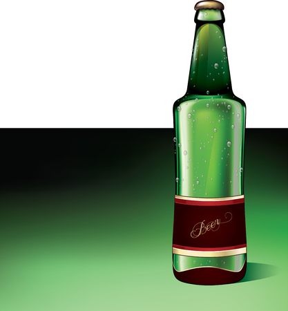 Vector illustration of light beer bottle with label isolated on green backgroundのイラスト素材