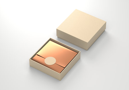box container with golden wrapping paper blank mock up template, 3d renderの写真素材
