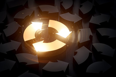 maze business arrow directions concept. black and golden arrows. bureaucracy difficulty loop cycle. exception throttling process. 3d renderの写真素材