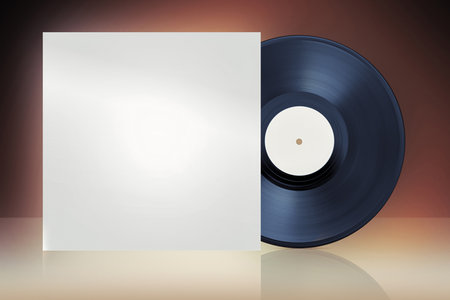 lp vinyl disc white label and blank cover mockup template design isolatedの写真素材