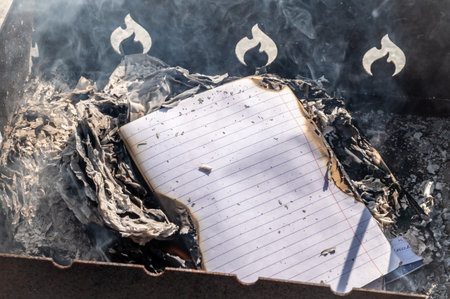 manuscript burning. burning notebook. Burning book. The book is on fire. Burning unnecessary booksの写真素材