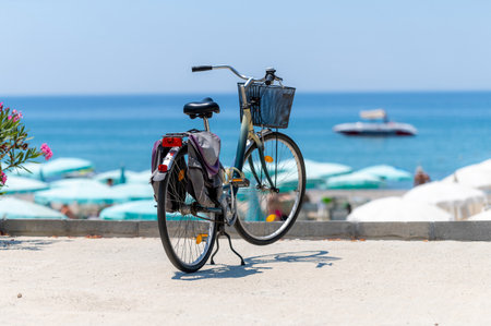 Bike on the seaside near beach backgroundの写真素材