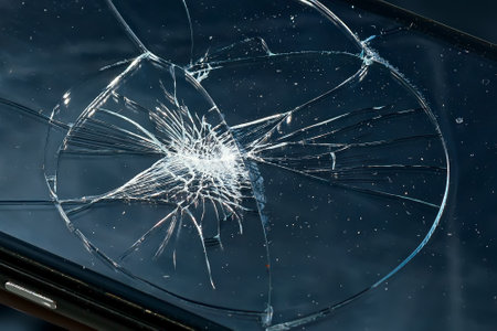 damaged broken smartphone glass screenの写真素材
