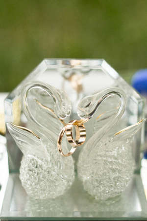 wedding rings together with decorationの写真素材