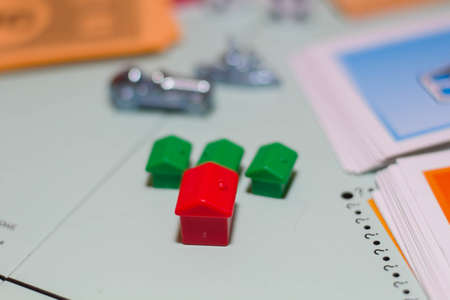 board game close up. Game chips, game cubes