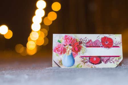 Valentine's Day postcard in the evening winter.の写真素材