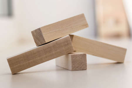 Wood block tower game on white backgroundの写真素材