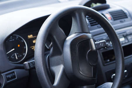 Interior view of car with black salon.