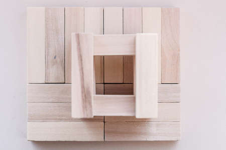 Wood block tower game on white backgroundの写真素材