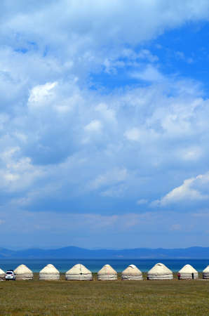 Yurts in the tourist camp in the mountainsの写真素材