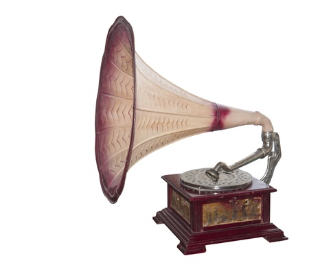 Ancient record player-is isolated on the whiteの写真素材