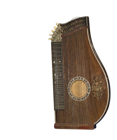 Zither-traditional a German musical instrument  The beginning of 19 centuries Is isolated on the whiteの写真素材