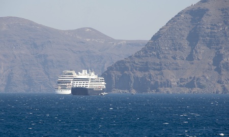 Tourist vessels about Santorini's island.Greeceの写真素材