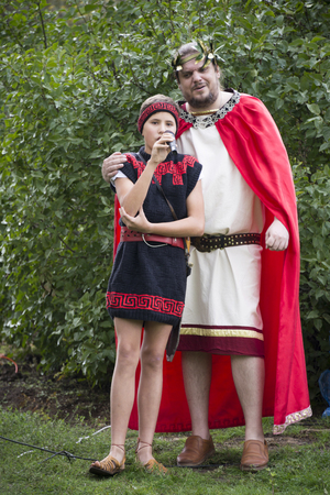TANAIS, ROSTOV REGION, RUSSIA-SEPTEMBER 21 - Performance of actors at the festival settlement Tanais (3rd century BC -5 century AD) September 21, 2013 in Tanaisのeditorial素材