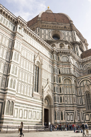 Florence, Italy- March 31, 2014:Tourists visiting the sights on the Piazza San Giovanni and del Duomo のeditorial素材