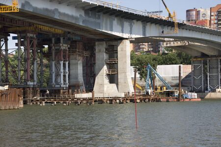 Rostov-on-Don, Russia- June 13, 2015: Two bridges. Construction of new and repair old