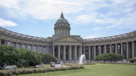 Saint-Petersburg, Leningrad region, Russia - July 4, 2015:  Tourists visiting and resting near Kazan Cathedralのeditorial素材
