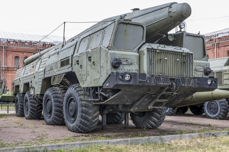 RUSSIA; SAINT-PETERSBURG - JULY 8 -  9P120 launcher with a missile 9M76 missile complex 9K76 "Temp-S", mod.1968 in military history museum  on July 8; 2015 in St. Petersburgのeditorial素材