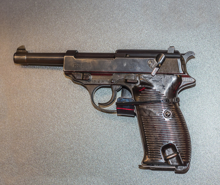 MOSCOW, RUSSIA- DECEMBER 16-  9 mm gun system Walter P-38 sample 1938 (Germany) at the Central Museum of the armed forces  on December 16; 2015 in Moscowのeditorial素材