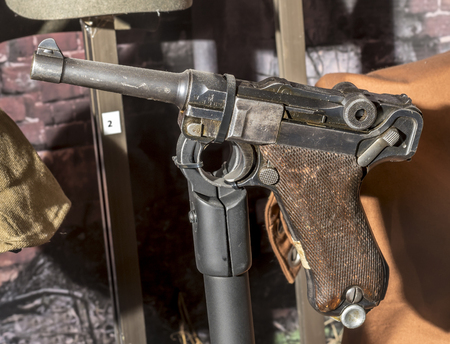 MOSCOW, RUSSIA- DECEMBER 16- Gun "Luger" system (Parabellum) at the Central Museum of the armed forces  on December 16; 2015 in Moscowのeditorial素材
