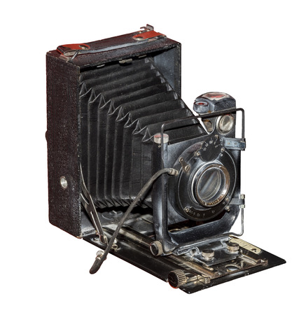 Plate-folding camera, 1930. Is isolated on whiteのeditorial素材