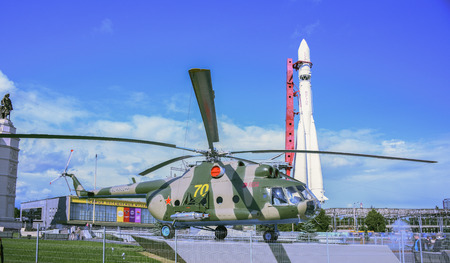 MOSCOW; RUSSIA- JULY 13- Helicopter MI-8 on VDNH  on July 13; 2015 in Moscow