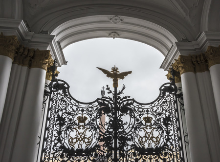Alexander Column on Palace Square in the rain in St. Petersburgのeditorial素材
