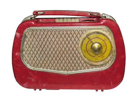 The first in the Soviet Union a massive portable tube radio, 1952.Is isolated on the whiteの写真素材