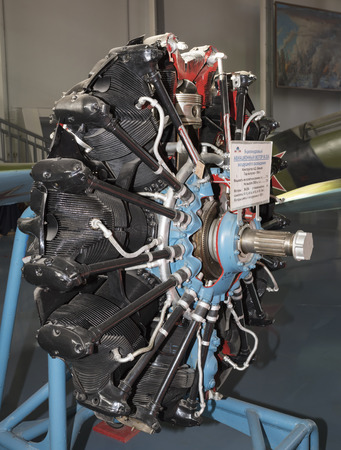 MONINO, MOSCOW REGION, RUSSIA- OCTOBER 8-  M-25A - Aircraft engine (1934). Power,hp-730. Applied on...