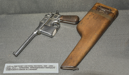 MOSCOW, RUSSIA- DECEMBER 16- 7.63-mm pistol Mauser owned by USSR Marshal Konev at the Central Museum of the armed forces  on December 16; 2015 in Moscowのeditorial素材
