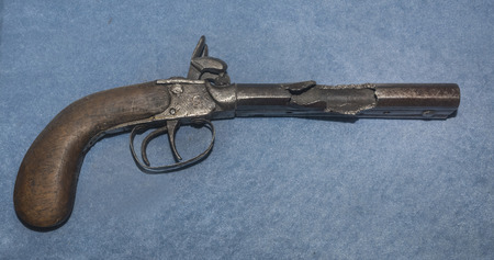 MOSCOW, RUSSIA- DECEMBER 16- 9-mm double-barreled gun capsular handicrafts at the Central Museum of...