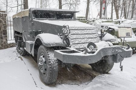 MOSCOW, RUSSIA- DECEMBER 15- M3- Half-track personnel carrier,USA(1941) at the Museum of technique...
