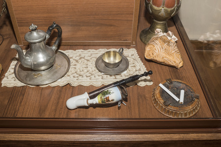 STAROCHERKASSKAYA,ROSTOV REGION, RUSSIA- SEPTEMBER 27- Vintage Smoking accessories in the house of a rich Cossack,end the 18th century, in Museum-Reserve, in September 27, 2015 in Starocherkasskaya,のeditorial素材