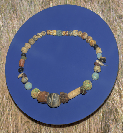 AZOV, RUSSIA- SEPTEMBER 20-  Necklaces. The end of the 1st century AD. Glass, stone, bone, amber, iron, bronze, gisher, sink in the museum - reserve on September 20;2015 in Azovのeditorial素材