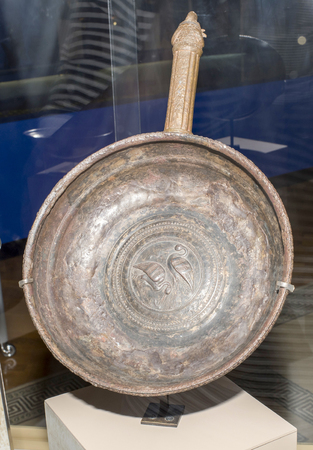 AZOV, RUSSIA- AUGUST 29-  Cult utensils. Pather. 2nd century AD .Silver, Bronze in the museum - reserve on August 29;2015 in Azovのeditorial素材